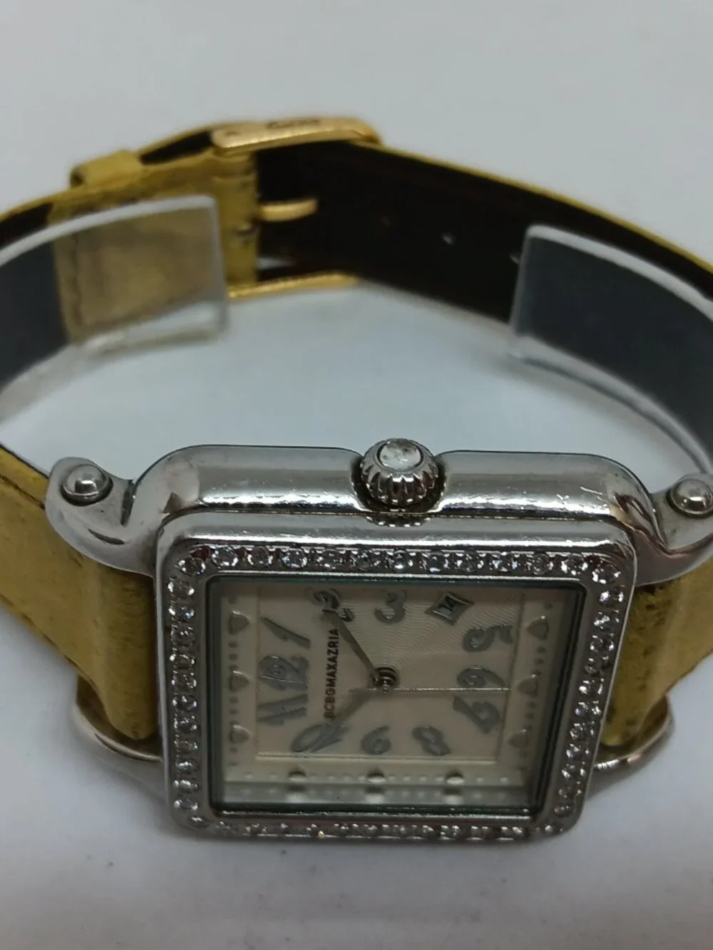 BCBGMAXAZRIA BG6040 Women's 34mm Crystal Bezel S/Steel Square Watch NEW BATTERY
